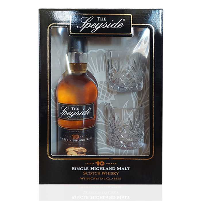 Coffret Scotch Whisky Single malt The Speyside -10 and d'âge +2 verres